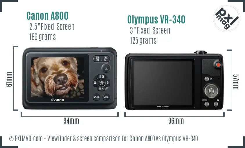 Canon A800 vs Olympus VR-340 Screen and Viewfinder comparison Canon A800 vs Olympus VR-340 Screen and Viewfinder comparison