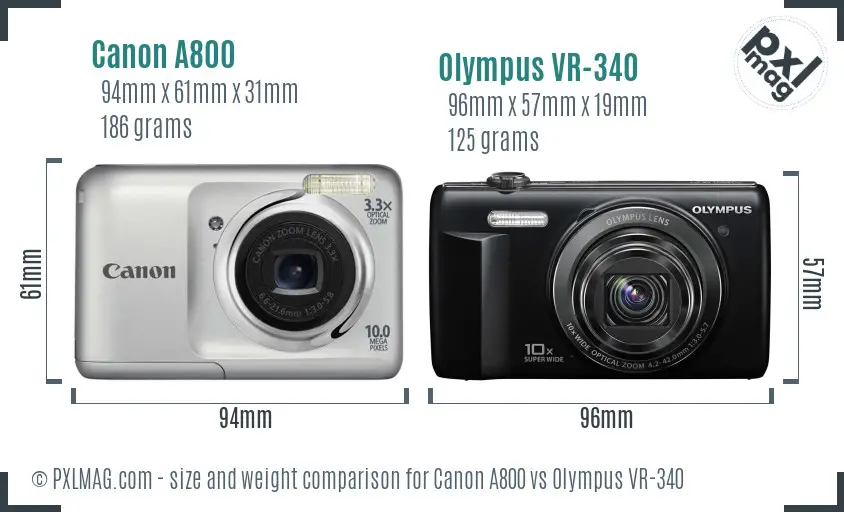 Canon A800 vs Olympus VR-340 size comparison Canon A800 vs Olympus VR-340 size comparison