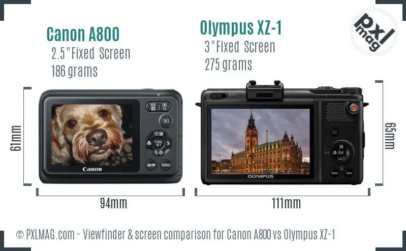 Canon A800 vs Olympus XZ-1 Screen and Viewfinder comparison