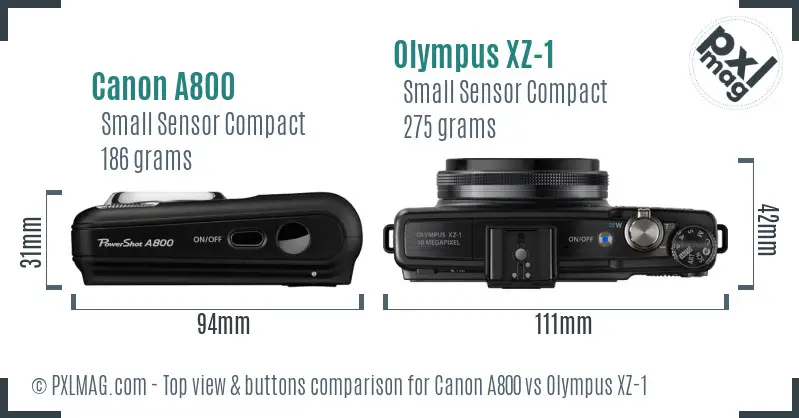 Canon A800 vs Olympus XZ-1 top view buttons comparison