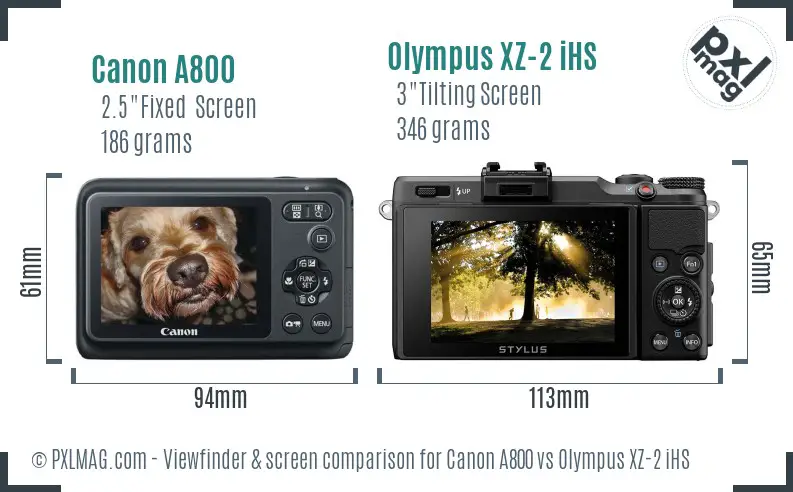 Canon A800 vs Olympus XZ-2 iHS Screen and Viewfinder comparison