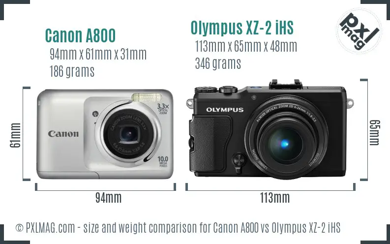 Canon A800 vs Olympus XZ-2 iHS size comparison