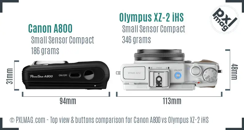 Canon A800 vs Olympus XZ-2 iHS top view buttons comparison