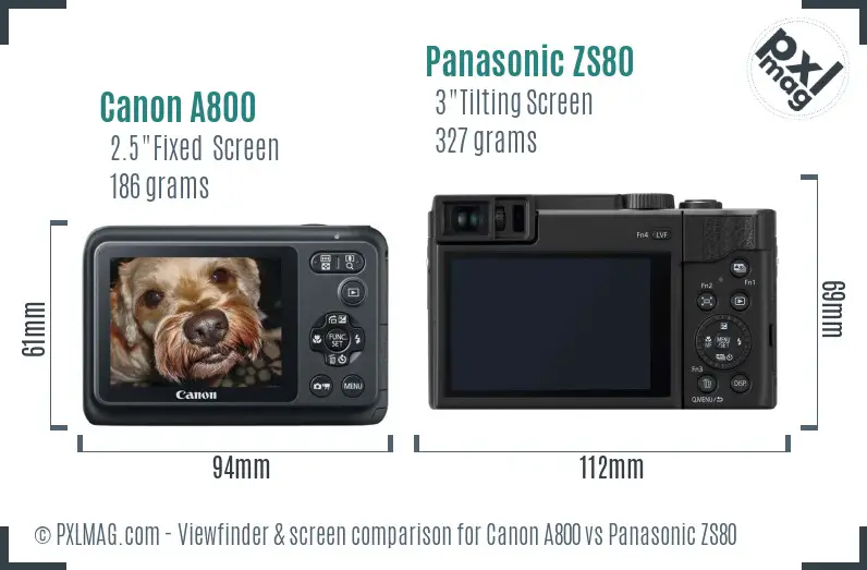 Canon A800 vs Panasonic ZS80 Screen and Viewfinder comparison