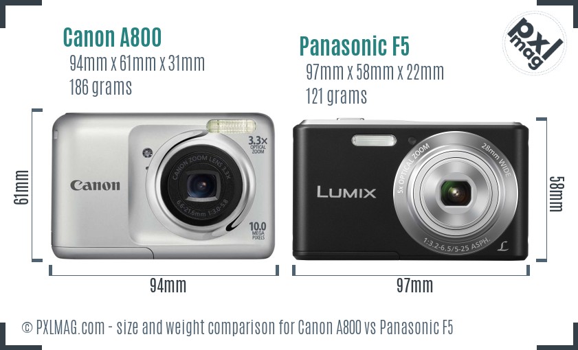 Canon A800 vs Panasonic F5 size comparison