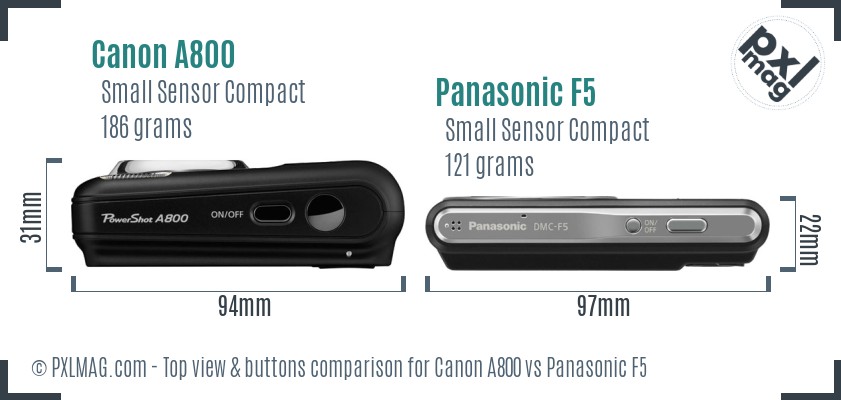 Canon A800 vs Panasonic F5 top view buttons comparison