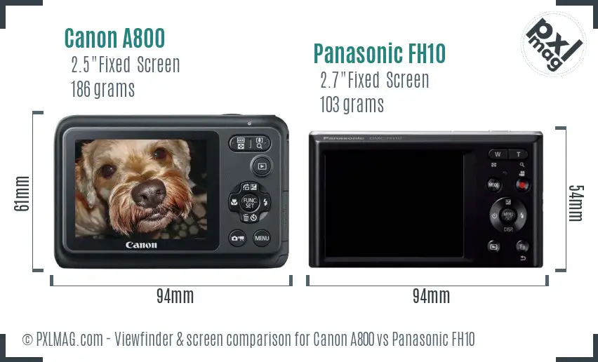 Canon A800 vs Panasonic FH10 Screen and Viewfinder comparison