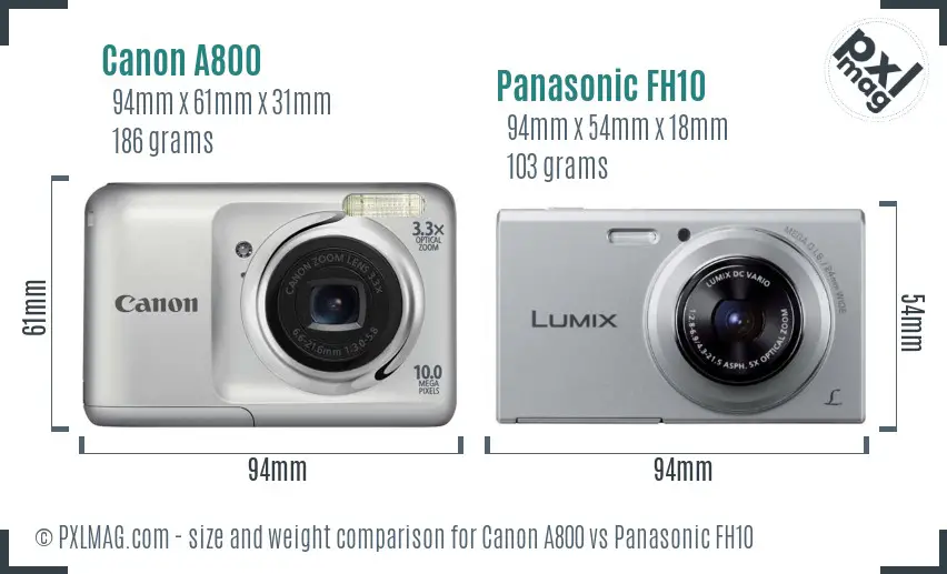 Canon A800 vs Panasonic FH10 size comparison