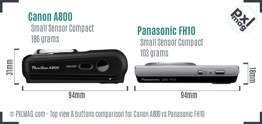 Canon A800 vs Panasonic FH10 top view buttons comparison