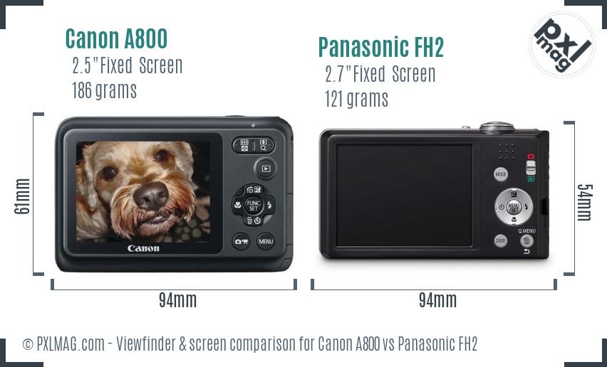 Canon A800 vs Panasonic FH2 Screen and Viewfinder comparison