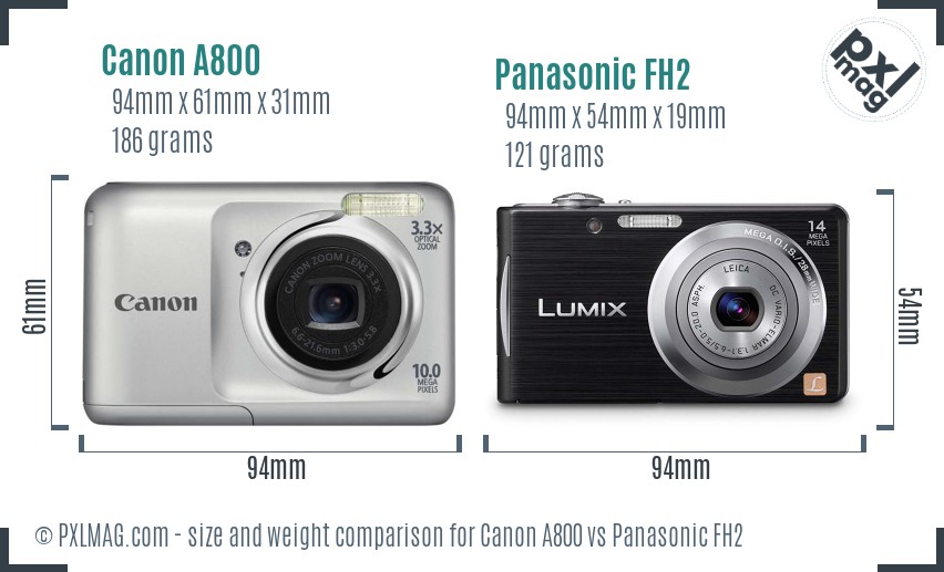 Canon A800 vs Panasonic FH2 size comparison Canon A800 vs Panasonic FH2 size comparison
