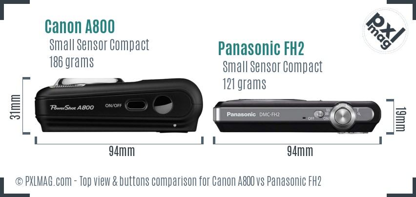Canon A800 vs Panasonic FH2 top view buttons comparison