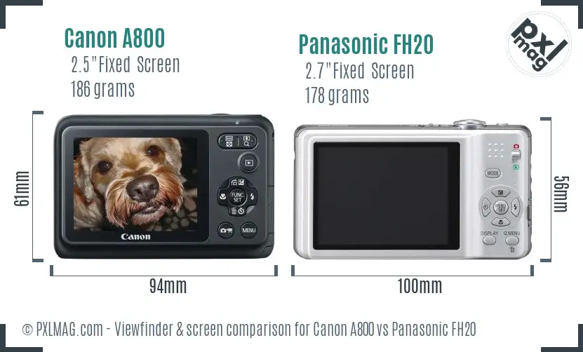 Canon A800 vs Panasonic FH20 Screen and Viewfinder comparison