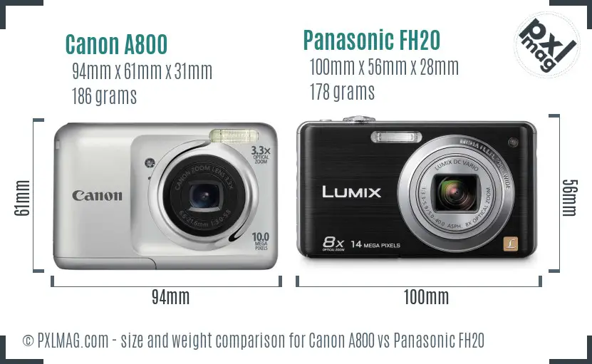 Canon A800 vs Panasonic FH20 size comparison