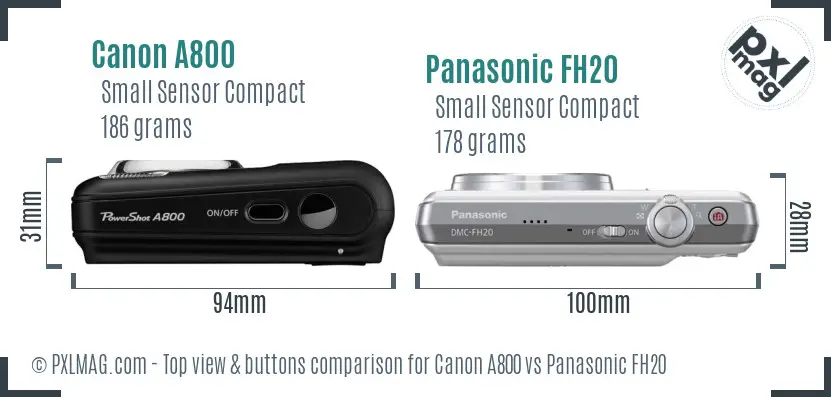 Canon A800 vs Panasonic FH20 top view buttons comparison