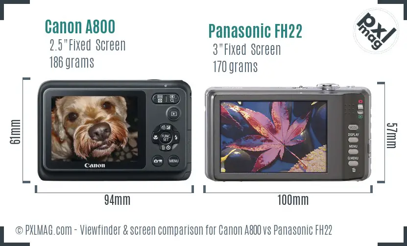 Canon A800 vs Panasonic FH22 Screen and Viewfinder comparison