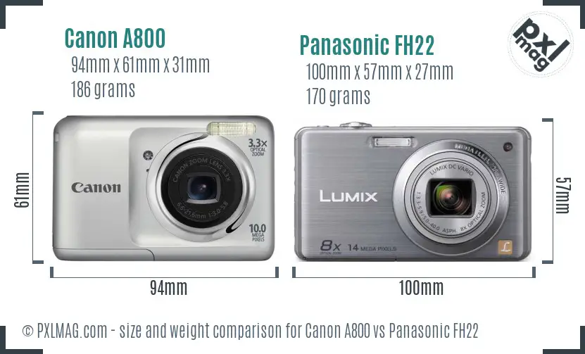 Canon A800 vs Panasonic FH22 size comparison