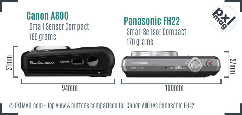 Canon A800 vs Panasonic FH22 top view buttons comparison
