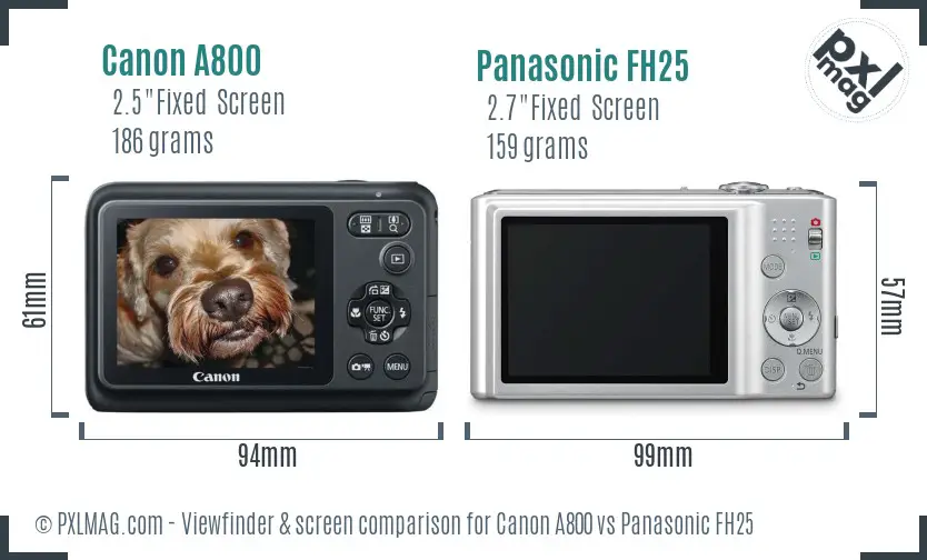 Canon A800 vs Panasonic FH25 Screen and Viewfinder comparison Canon A800 vs Panasonic FH25 Screen and Viewfinder comparison