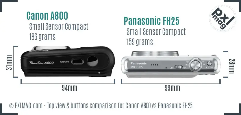 Canon A800 vs Panasonic FH25 top view buttons comparison Canon A800 vs Panasonic FH25 top view buttons comparison