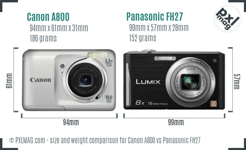 Canon A800 vs Panasonic FH27 size comparison