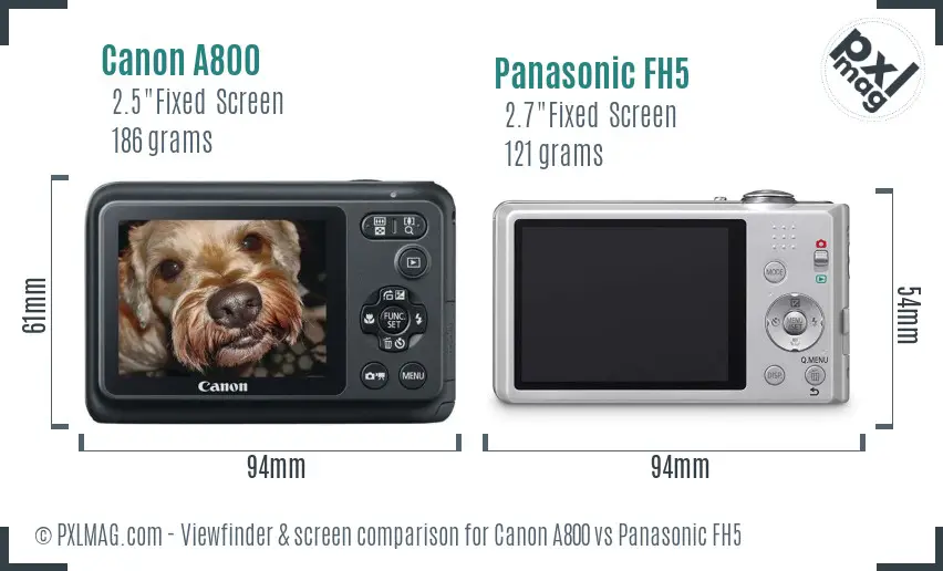 Canon A800 vs Panasonic FH5 Screen and Viewfinder comparison