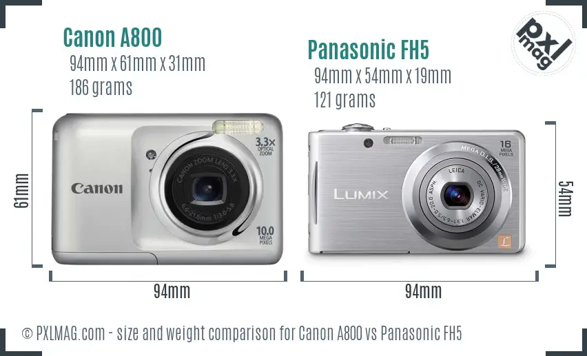 Canon A800 vs Panasonic FH5 size comparison