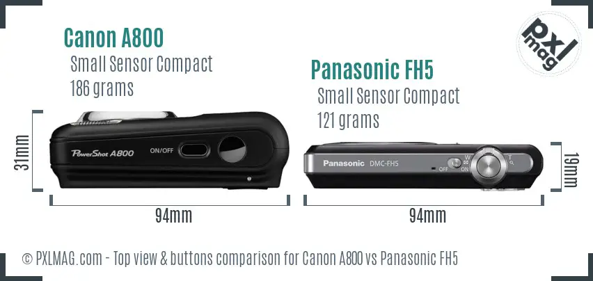 Canon A800 vs Panasonic FH5 top view buttons comparison