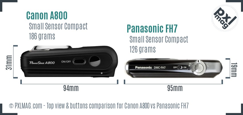Canon A800 vs Panasonic FH7 top view buttons comparison
