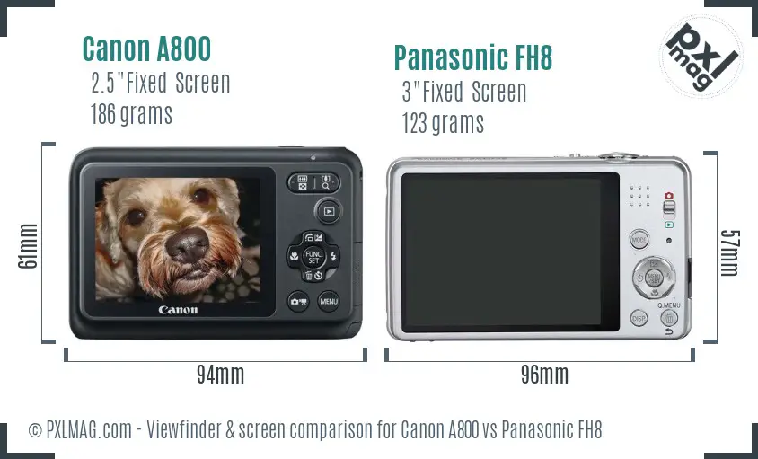 Canon A800 vs Panasonic FH8 Screen and Viewfinder comparison Canon A800 vs Panasonic FH8 Screen and Viewfinder comparison