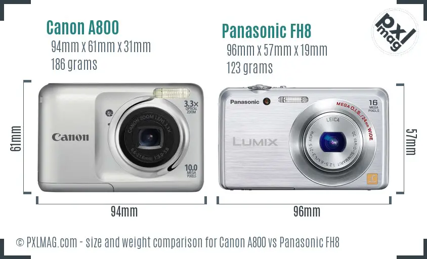 Canon A800 vs Panasonic FH8 size comparison Canon A800 vs Panasonic FH8 size comparison
