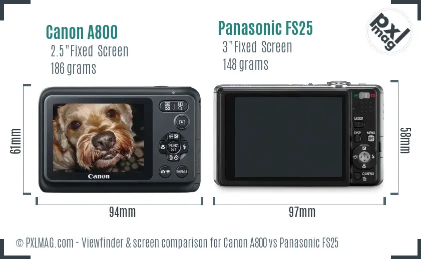 Canon A800 vs Panasonic FS25 Screen and Viewfinder comparison