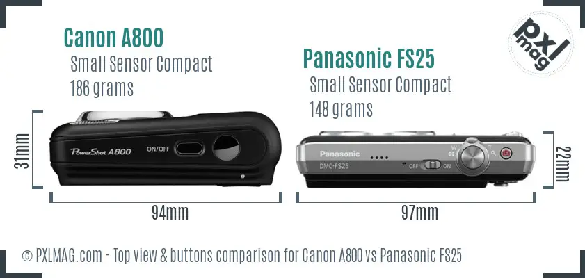 Canon A800 vs Panasonic FS25 top view buttons comparison
