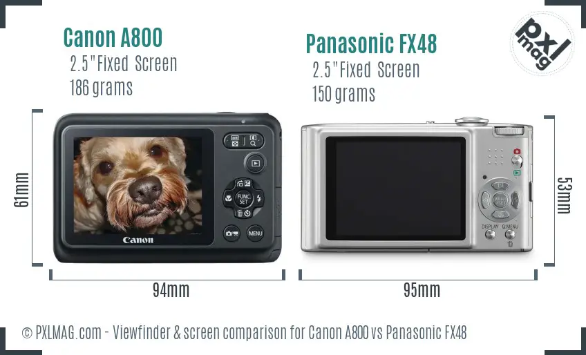 Canon A800 vs Panasonic FX48 Screen and Viewfinder comparison