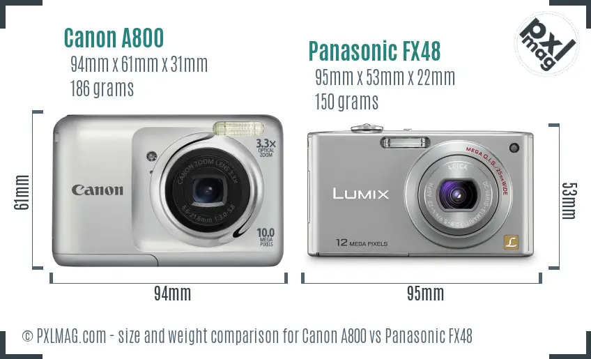 Canon A800 vs Panasonic FX48 size comparison