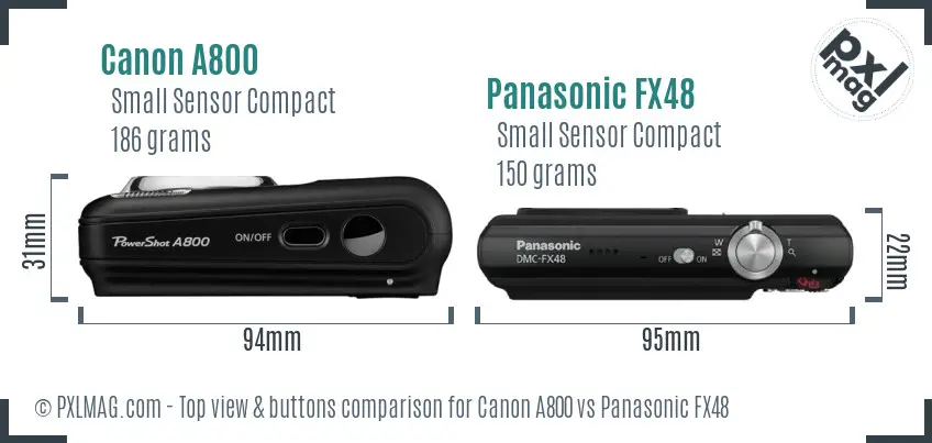Canon A800 vs Panasonic FX48 top view buttons comparison