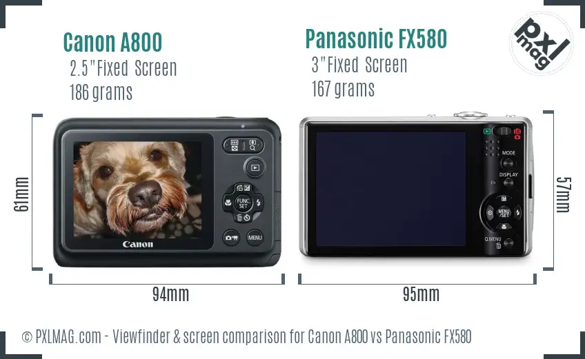 Canon A800 vs Panasonic FX580 Screen and Viewfinder comparison