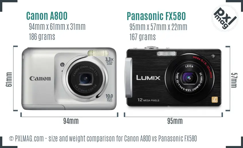 Canon A800 vs Panasonic FX580 size comparison