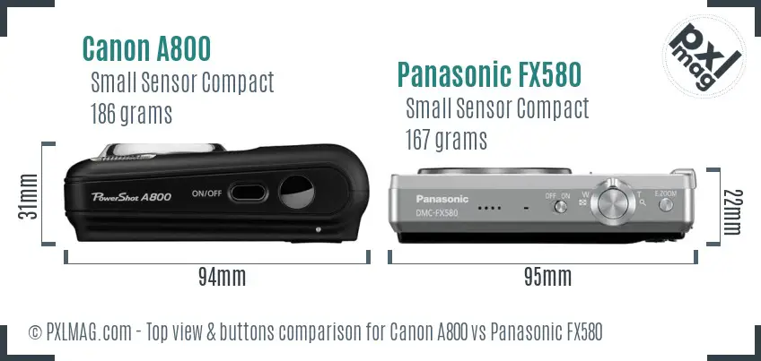 Canon A800 vs Panasonic FX580 top view buttons comparison