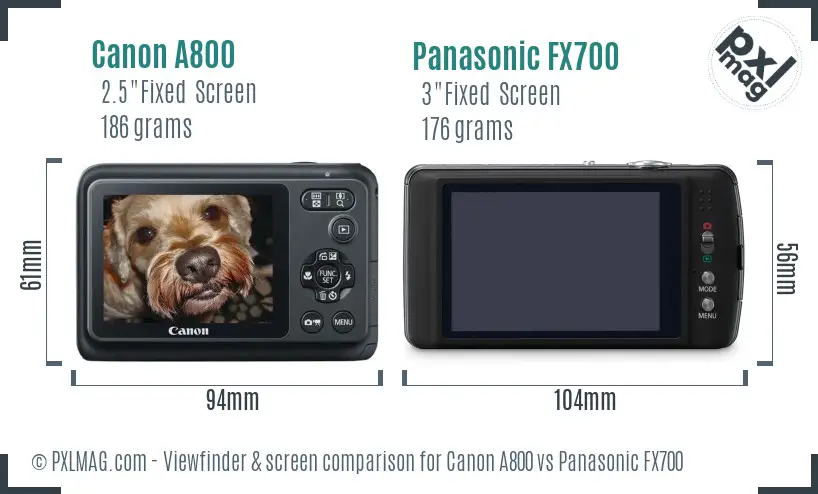 Canon A800 vs Panasonic FX700 Screen and Viewfinder comparison