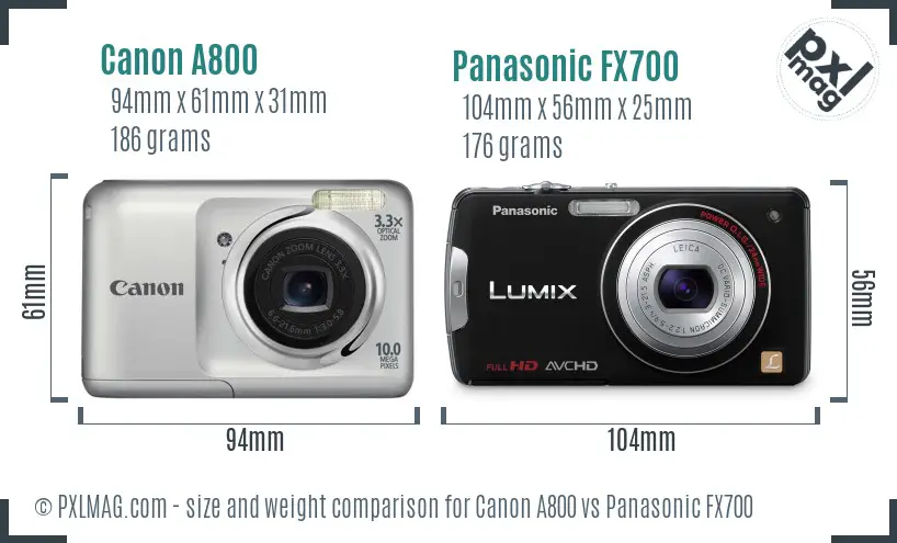 Canon A800 vs Panasonic FX700 size comparison