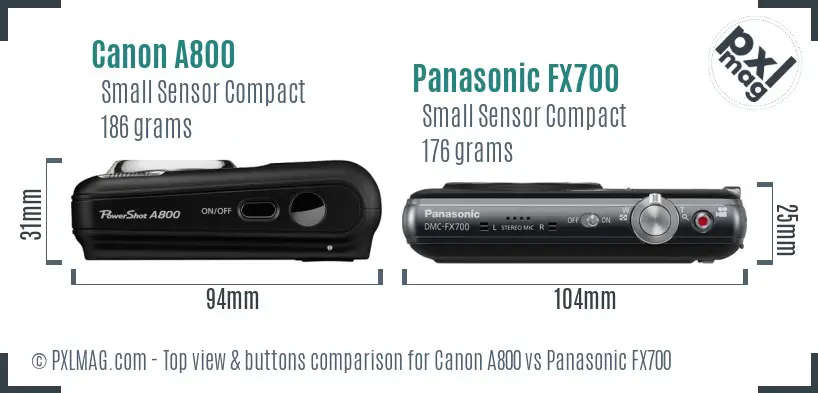 Canon A800 vs Panasonic FX700 top view buttons comparison