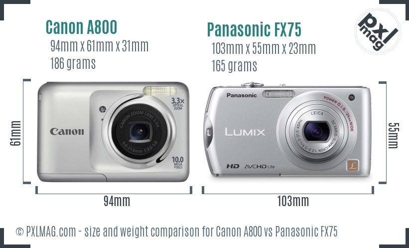 Canon A800 vs Panasonic FX75 size comparison