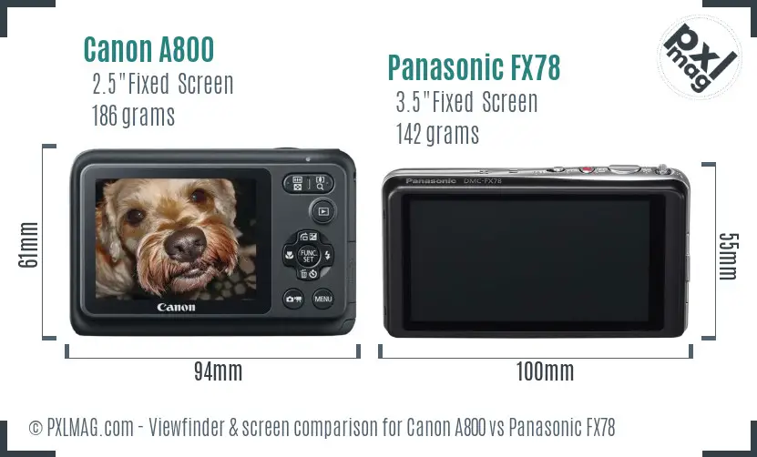 Canon A800 vs Panasonic FX78 Screen and Viewfinder comparison