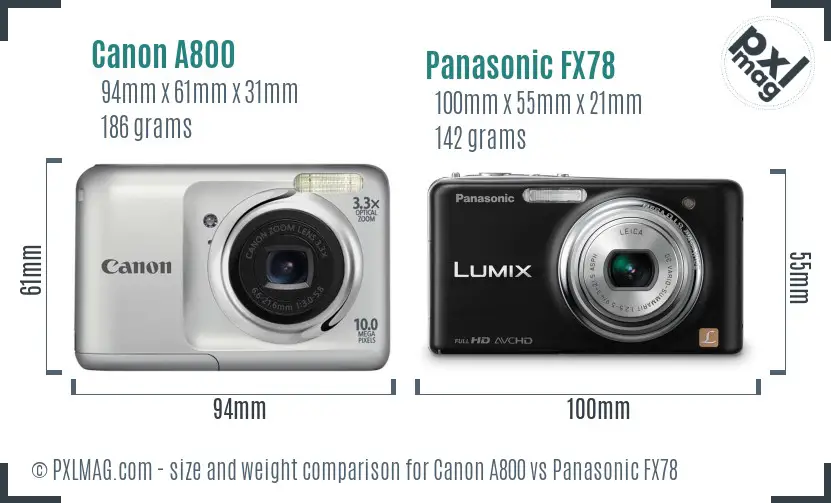 Canon A800 vs Panasonic FX78 size comparison