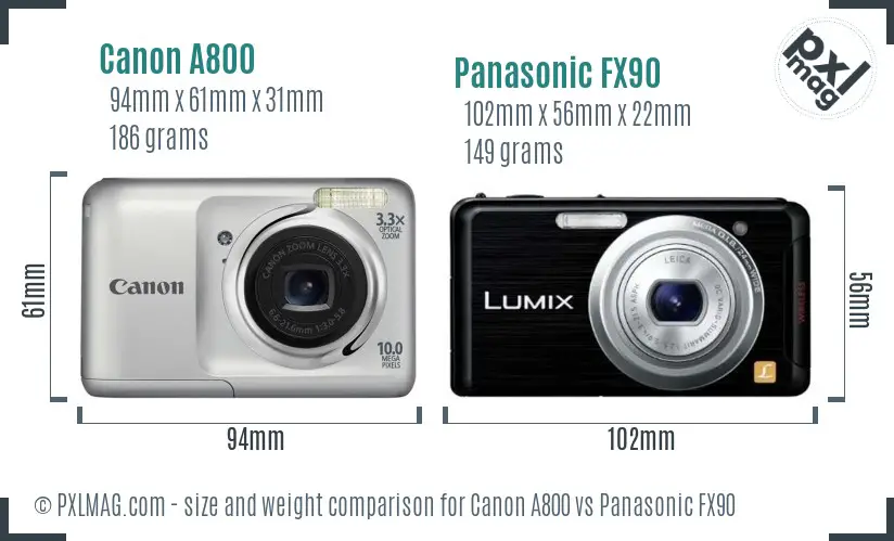 Canon A800 vs Panasonic FX90 size comparison