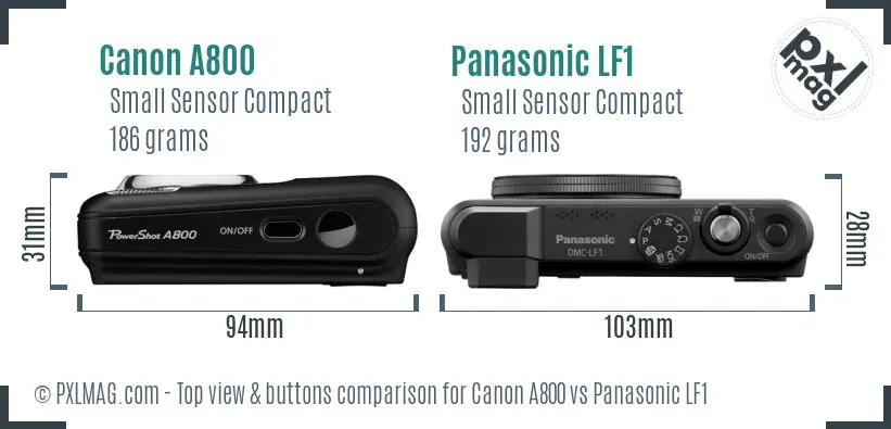 Canon A800 vs Panasonic LF1 top view buttons comparison