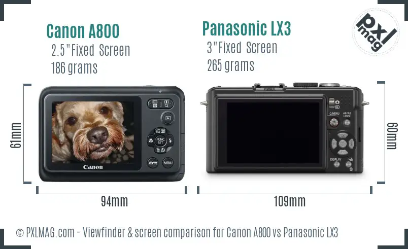 Canon A800 vs Panasonic LX3 Screen and Viewfinder comparison Canon A800 vs Panasonic LX3 Screen and Viewfinder comparison