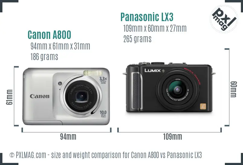 Canon A800 vs Panasonic LX3 size comparison Canon A800 vs Panasonic LX3 size comparison