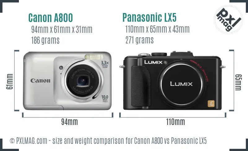 Canon A800 vs Panasonic LX5 size comparison